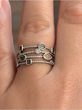 Silver Ring either multi-colored stones